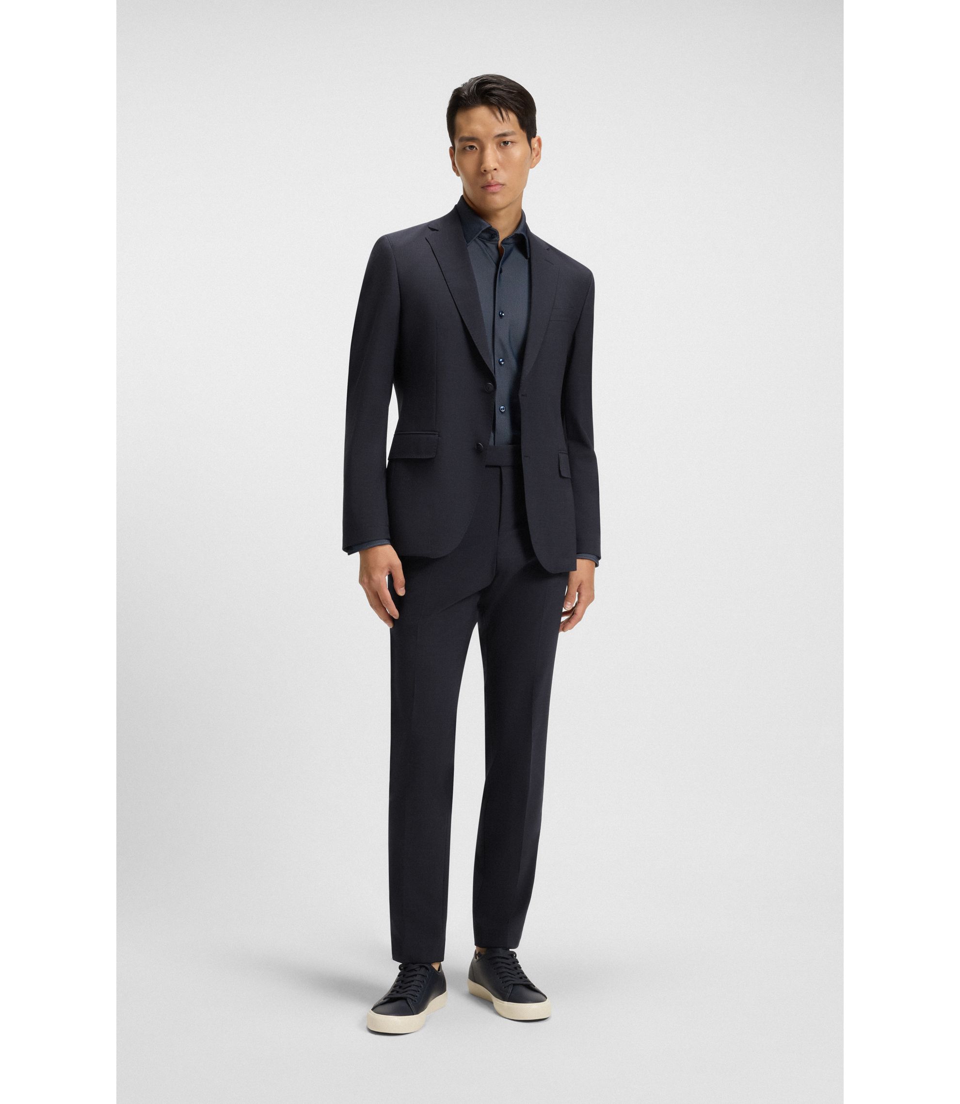 BOSS - Slim-fit suit jacket in micro-patterned stretch fabric