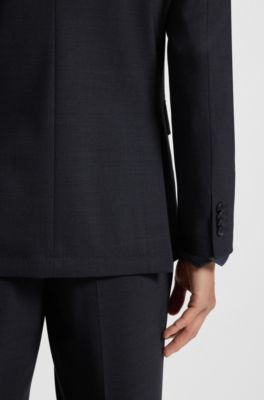 Slim-fit suit jacket in micro-patterned stretch fabric, Dark Blue