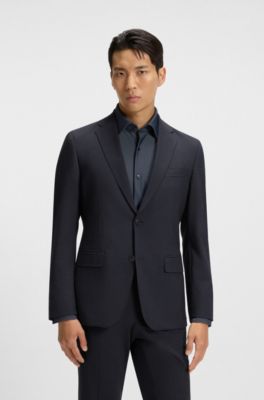 Slim-fit suit jacket in micro-patterned stretch fabric, Dark Blue