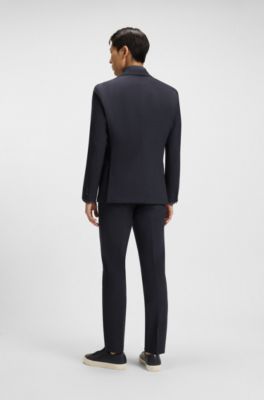 Slim-fit suit jacket in micro-patterned stretch fabric, Dark Blue