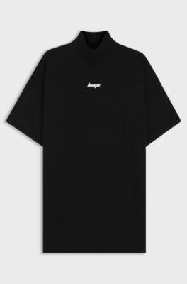 Vestito in maglia con targhetta con logo in silicone, Nero