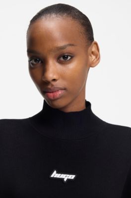 Robe en maille avec badge logot&eacute; en silicone, Noir