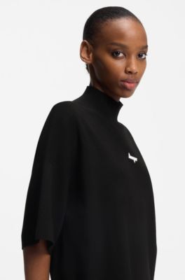 Robe en maille avec badge logot&eacute; en silicone, Noir