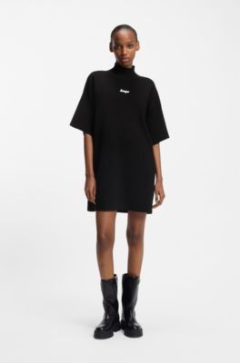 Knitted dress with silicone logo badge, Black