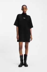 Knitted dress with silicone logo badge, Black
