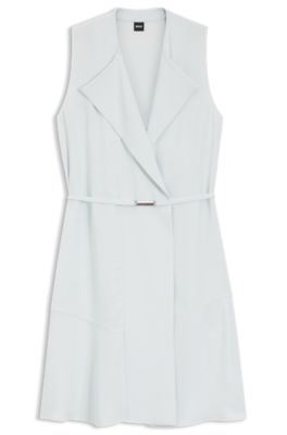 Belted wrap dress in soft crepe, Light Blue