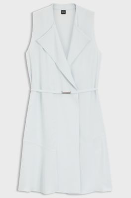 Belted wrap dress in soft crepe, Light Blue