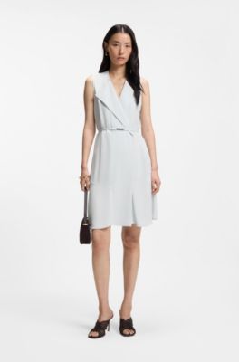Belted wrap dress in soft crepe, Light Blue