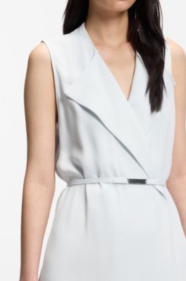 Belted wrap dress in soft crepe, Light Blue