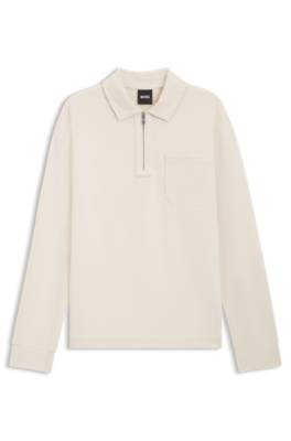 Zip-neck sweatshirt in a peached cotton blend 1