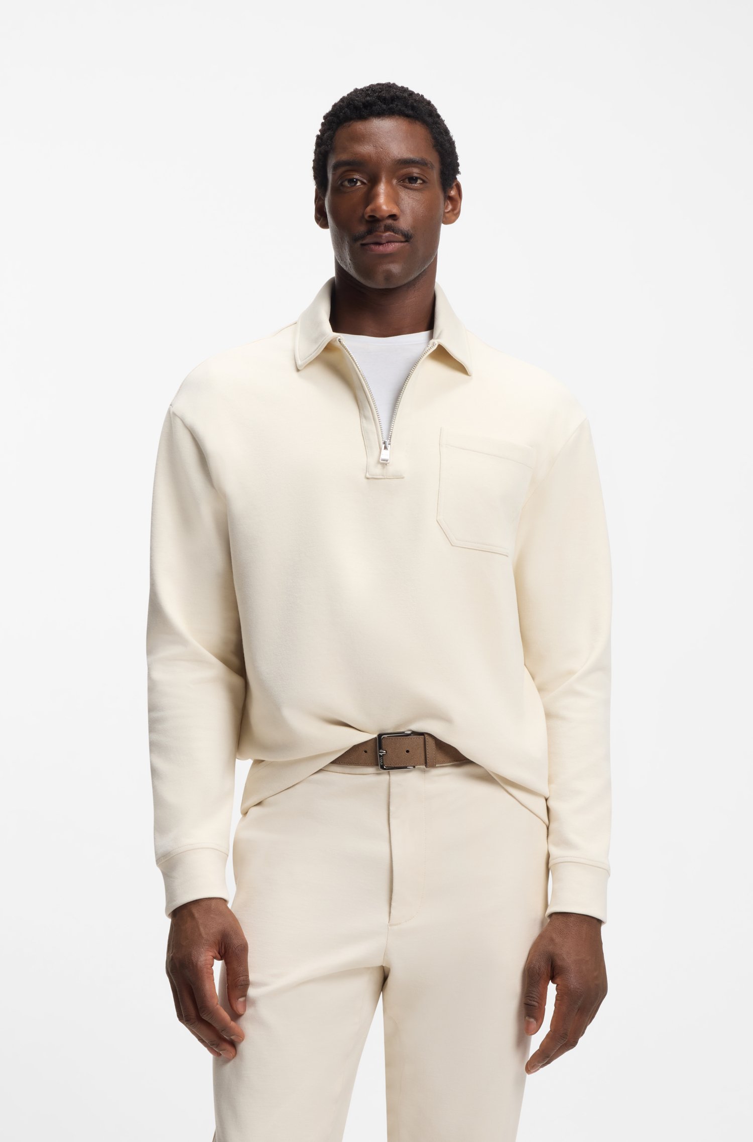 Boss Zip-neck sweatshirt in a peached cotton blend herr