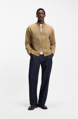 Sweatshirt van een zachte katoenmix met ritssluiting, Beige