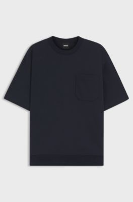 T-shirt in misto cotone con finitura manopesca, Blu scuro