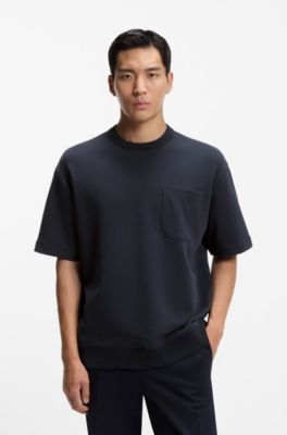 Cotton-blend T-shirt with peached finish, Dark Blue