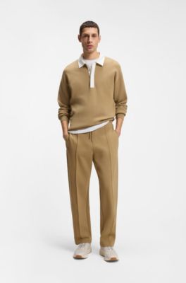 Cotton-blend tracksuit bottoms with pintuck pleat, Khaki