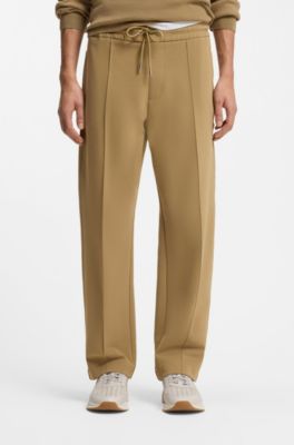 Cotton-blend tracksuit bottoms with pintuck pleat, Khaki