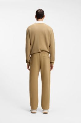 Cotton-blend tracksuit bottoms with pintuck pleat, Khaki