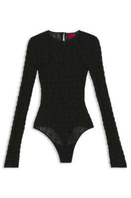 Slim-fit bodysuit in stretch lace, Black