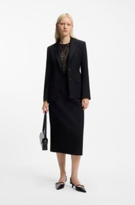 Body slim fit in pizzo elasticizzato, Nero