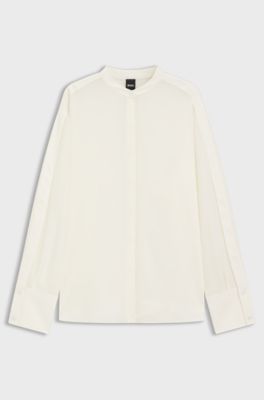 Regular-fit blouse in sandwashed silk with adjustable cuffs, Natural