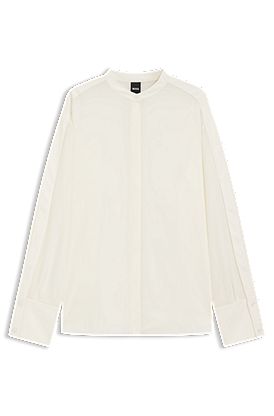 Regular-fit blouse in sandwashed silk with adjustable cuffs