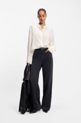 Regular-fit blouse in sandwashed silk with adjustable cuffs, Natural