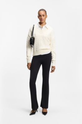Slim-fit trousers with kick flare, Black