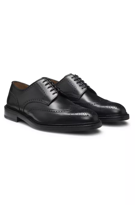 BOSS BY BECKHAM Burnished-leather Derby shoes with brogue details
