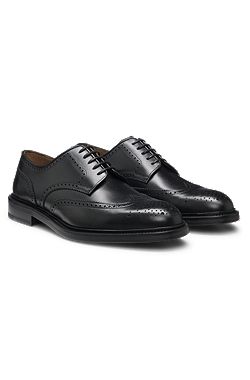 BOSS BY BECKHAM Burnished-leather Derby shoes with brogue details