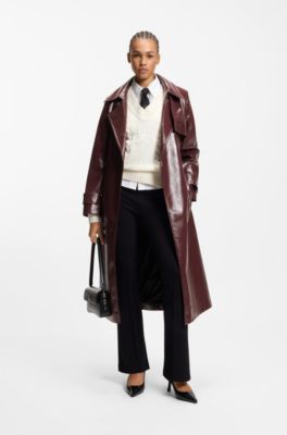 Double-breasted trench coat in faux leather, Dark Purple