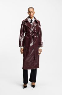 Double-breasted trench coat in faux leather, Dark Purple