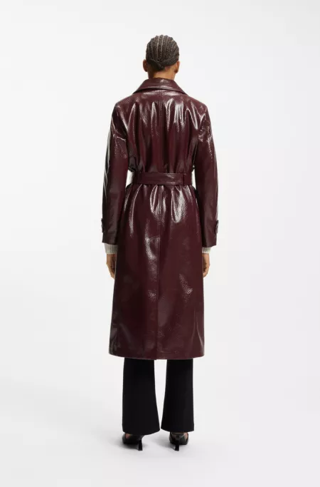 Double-breasted trench coat in faux leather
