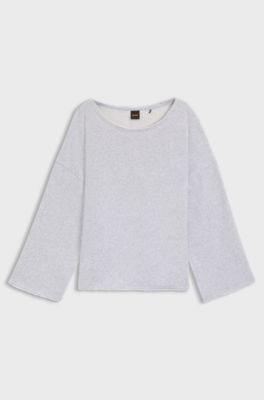 Loose-fit cotton-blend sweatshirt with raw-cut edges, Light Grey