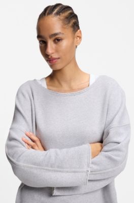 Loose-fit cotton-blend sweatshirt with raw-cut edges, Light Grey