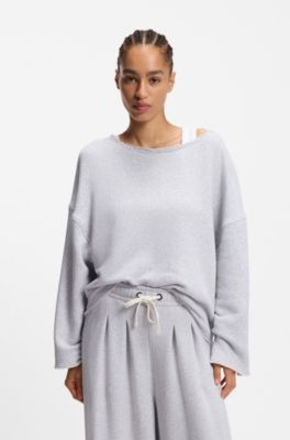 Loose-fit cotton-blend sweatshirt with raw-cut edges, Light Grey