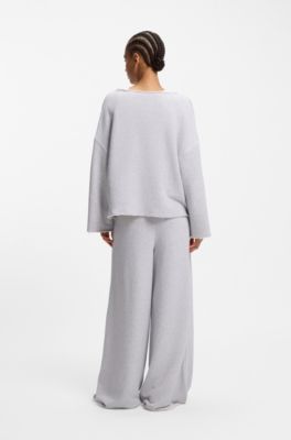 Loose-fit cotton-blend sweatshirt with raw-cut edges, Light Grey