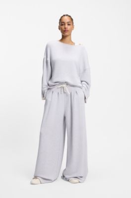 Wide-leg tracksuit bottoms in a cotton blend, Light Grey