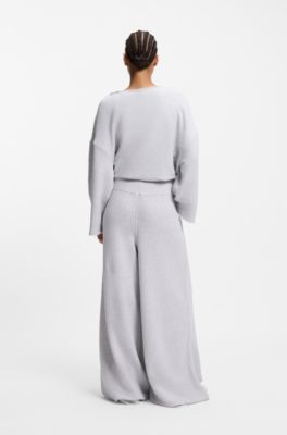 Wide-leg tracksuit bottoms in a cotton blend, Light Grey