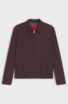 Slim-fit jacket in wool-blend poplin, Brown