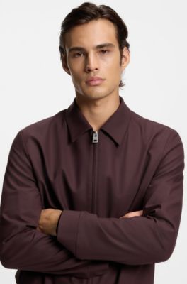 Slim-fit jacket in wool-blend poplin, Brown