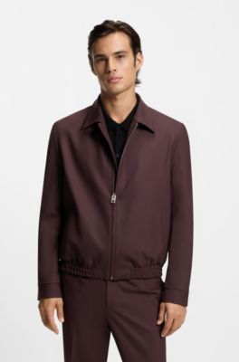 Slim-fit jacket in wool-blend poplin, Brown