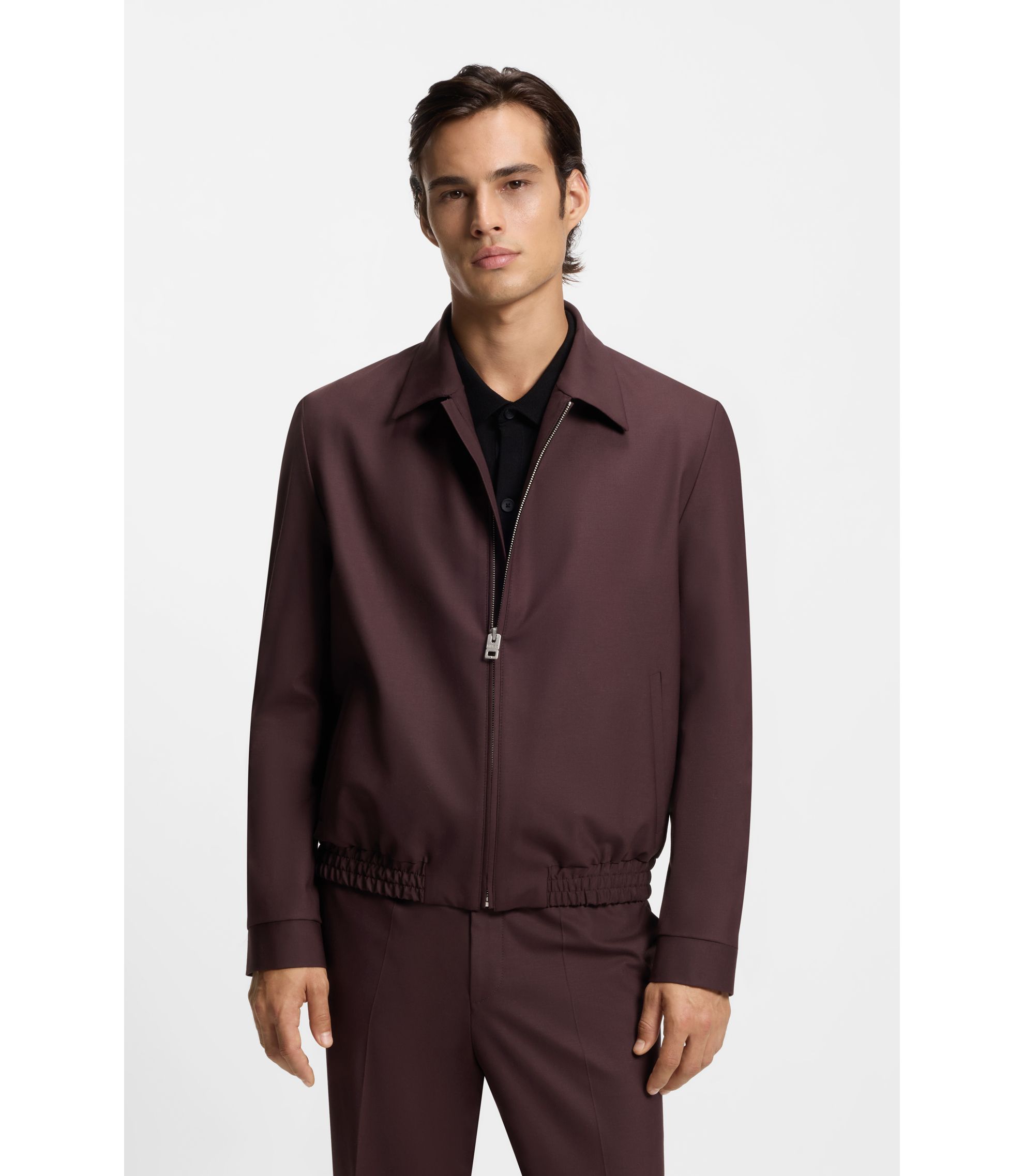 Slim-Fit Jacke aus Woll-Mix mit Popeline-Struktur