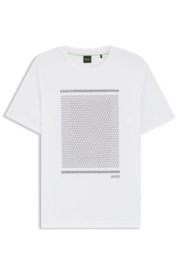 Mercerised-cotton T-shirt with geometric artwork, White