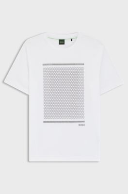 Mercerised-cotton T-shirt with geometric artwork, White