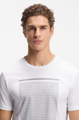 Mercerised-cotton T-shirt with geometric artwork, White