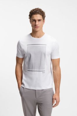 T-shirt af merceriseret bomuld med geometrisk grafik, Hvid