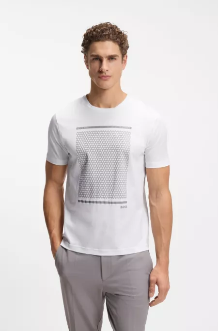 Mercerised-cotton T-shirt with geometric artwork