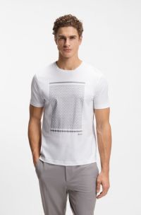 Mercerised-cotton T-shirt with geometric artwork, White