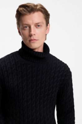 BECKHAM x BOSS cable-knit sweater in wool and cashmere, Dark Blue