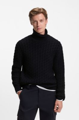BECKHAM x BOSS cable-knit sweater in wool and cashmere, Dark Blue